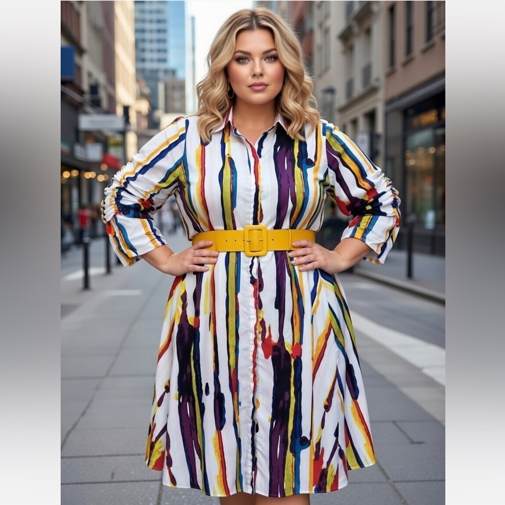 True Destiny Vibrant Abstract Striped Midi Plus size Dress XL